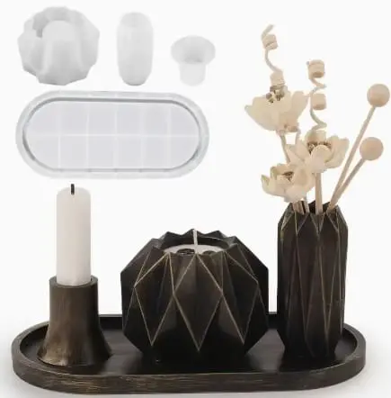 Silicone Mould : 4 Piece Geometric Vase Candle Silicone Mould Set (Code TUM_AH)