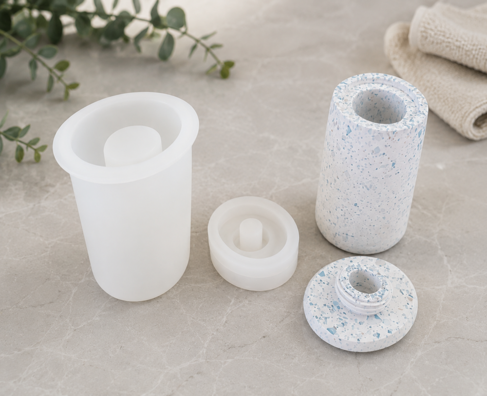 Oval Cylinder Soap & Lotion Dispenser Silicone Mould SLD_01_6 Silicone Mould : Dual Oval Cylinder Soap & Lotion Dispenser or Diffusor Silicone Mould (SLD_01)
