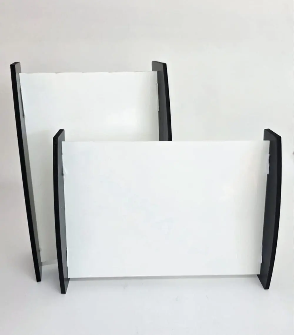 Curved_ A4_P_L Laser Blanks : 3mm CLEAR Acrylic Boards with Curved 6mm Black Melamine Sides (Portrait and Landscape)