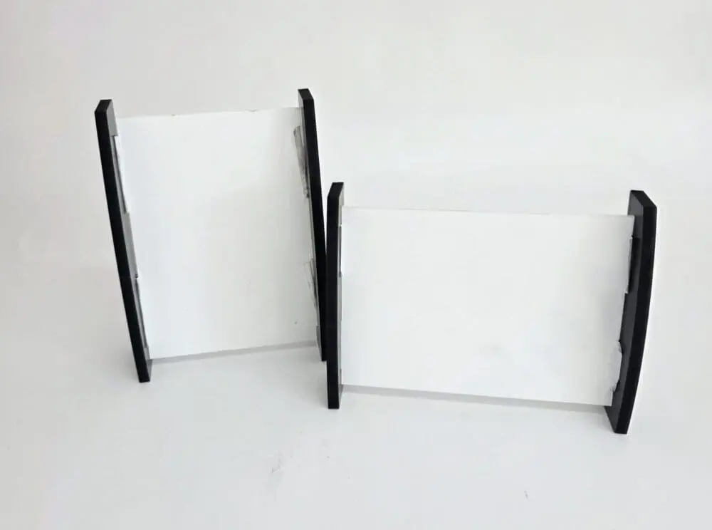 Curved_ A6_P_L Laser Blanks : 3mm CLEAR Acrylic Boards with Curved 6mm Black Melamine Sides (Portrait and Landscape)