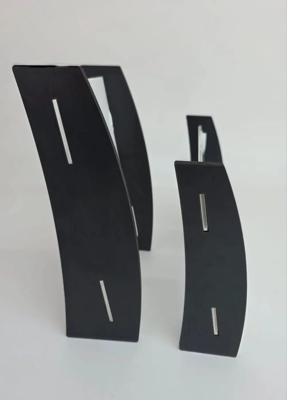 Curved_ Sides Laser Blanks : 3mm CLEAR Acrylic Boards with Curved 6mm Black Melamine Sides (Portrait and Landscape)