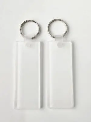 Laser Sublimation Blanks : 3 or 4mm RECTANGLE Subli-Acrylic, Keychain + with split keyring & clip (3 by 8cm)