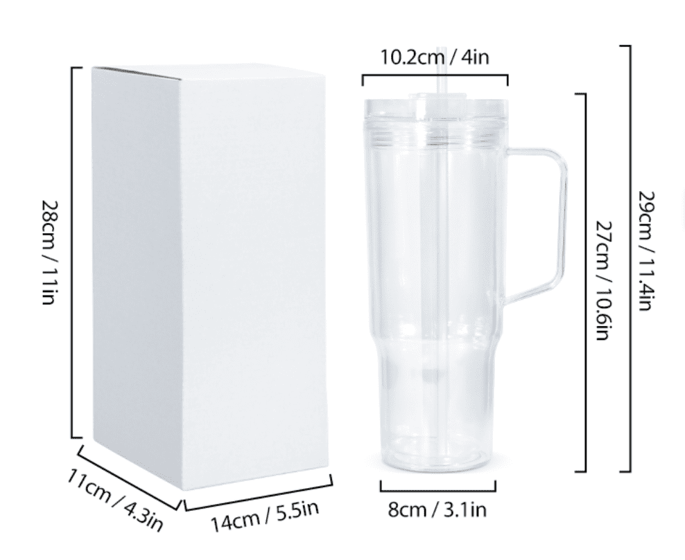 Snow Globe Tumblers : 40oz (1182,94mls) Plastic Stanley Dupe Styled Snow Globe Tumbler (with predrilled hole & plug)