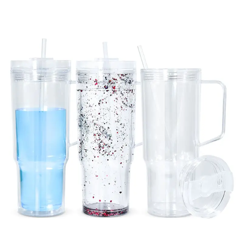 Snow Globe Tumblers : 40oz (1182,94mls) Plastic Stanley Dupe Styled Snow Globe Tumbler (with predrilled hole & plug)