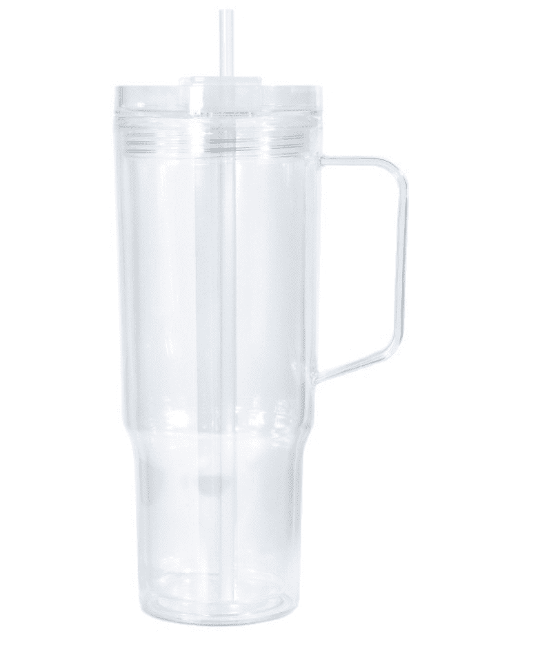 Snow Globe Tumblers : 40oz (1182,94mls) Plastic Stanley Dupe Styled Snow Globe Tumbler (with predrilled hole & plug)