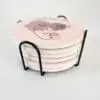 Personalised Gifting : Round Ceramic 6 Piece Coaster Set with Abstract Elegant Lady, "Beauty beings within"