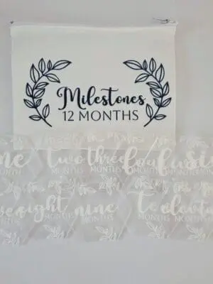 Milestone_1_12month_White UV DTF : Baby Milestone Gift Set 1 to 12months Hexagon Discs in White UV Print (with or without storage bag)