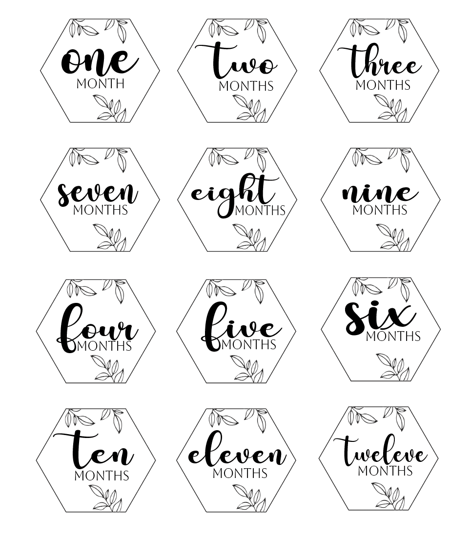 Milestone_White UV DTF : Baby Milestone Gift Set 1 to 12months Hexagon Discs in White UV Print (with or without storage bag)
