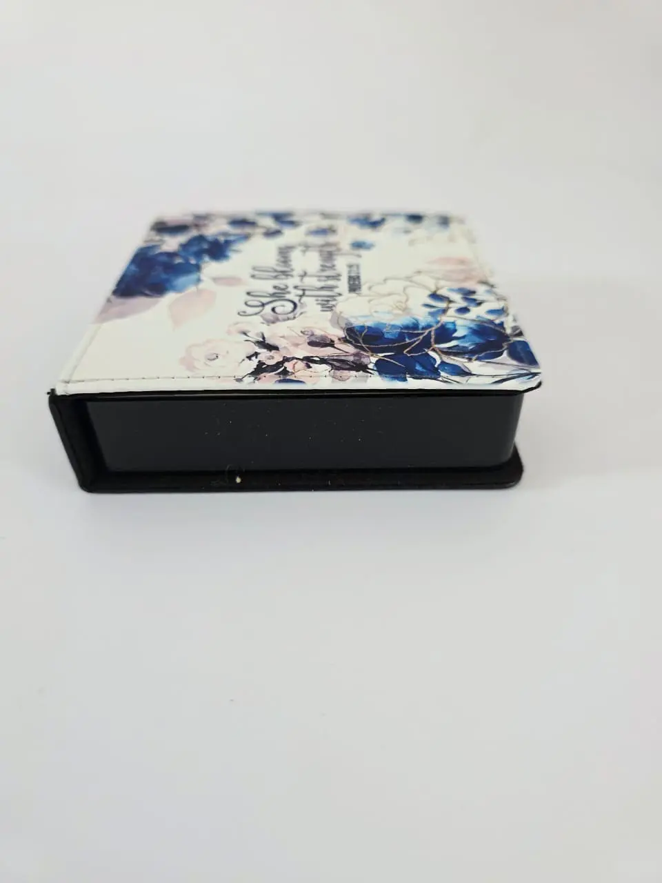 Stregnth SquareMemo4 Personalised Gifting : Square PU Leather Memo Pad with theme floral print with "She Blooms with Strength Proverbs 31:25"