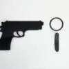 Black Acrylic Gun Keychain 3 Laser Acrylic Shapes : BLACK or WHITE Gun Keychain with split keyring & clip