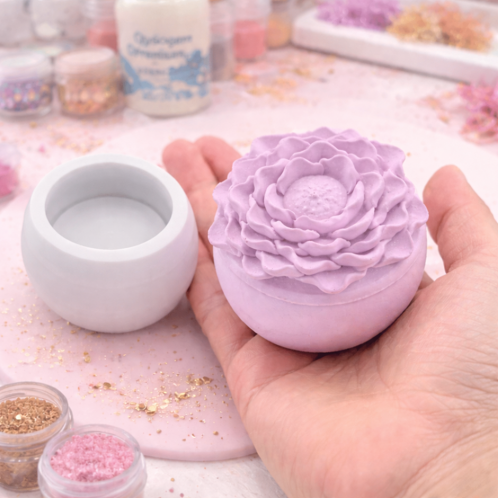 Camellia Blossom Bloom Flower Jar Silicone Mould (CBBJ) Dimensions In hand Silicone Mould : Camellia Blossom Bloom Flower Jar Silicone Mould (CBBJ)