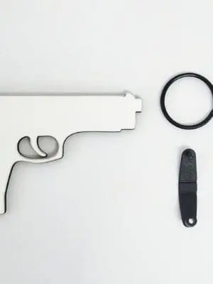 MDF Gun keychain 1 Laser Sublimation MDF Shapes : 3 or 5mm Sublimation MDF Gun (Single or Double Sided)+ with split keyring & clip