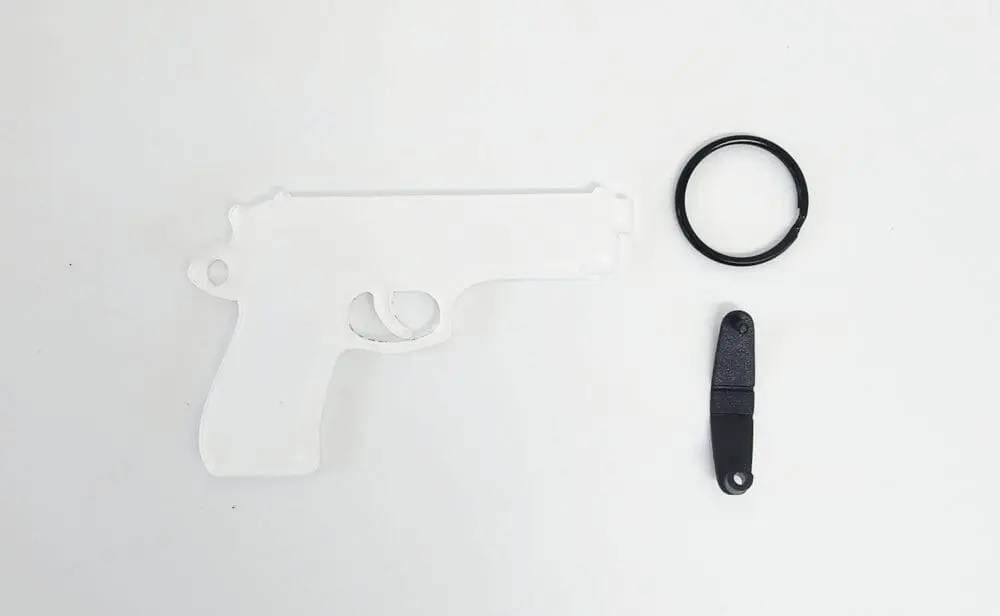 Subli Gun Keychain 1 Laser Sublimation Blanks : 3mm or 4mm Subli-Acrylic Gun Keychain with split keyring & clip