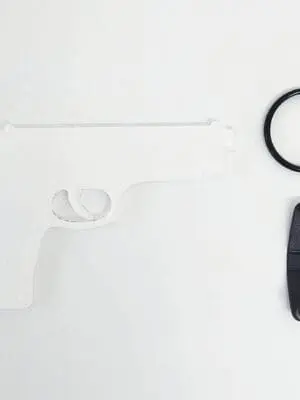Laser Sublimation Blanks : 3mm or 4mm Subli-Acrylic Gun Keychain with split keyring & clip