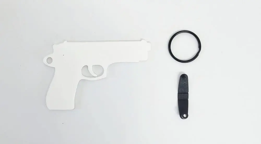 White Acrylic,Subli lux Gun 1 Laser Acrylic Shapes : BLACK or WHITE Gun Keychain with split keyring & clip