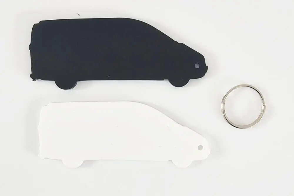 Black and White Van Keychain Laser Acrylic Shapes : BLACK or WHITE Van Keychain with split keyring