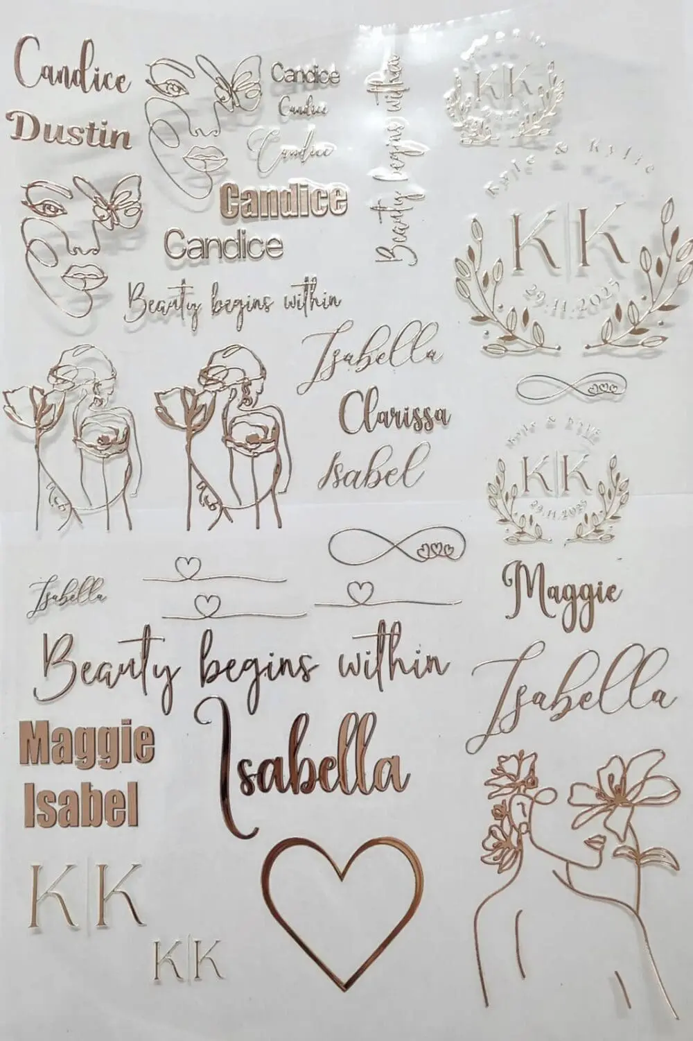 Foiling Rose Gold 3D UV DTF Stickers : FOILING A4 & A3 ROSE GOLD Customised Stickers (Gang Sheet Creator)