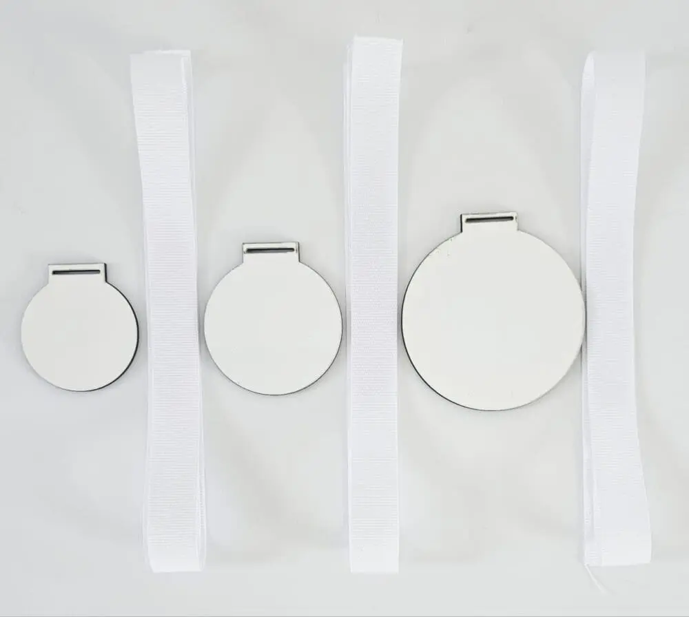 MDF medals with ribbon Laser Sublimation Blanks : Super Gloss Sublimation MDF, 3 & 5, S/S & D/S Medals with Sublimation Ribbon (S, M, L)