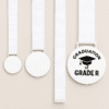 white acrylic medals Subli Lux_Small Laser Sublimation Blanks : 2mm White Subli-Lux Medals with Sublimation Ribbon (S, M, L)