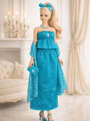 EVN_MU_1 Goosey's Homemade Doll Fashion : Evening Turquoise Glam Set (EVN_1) (Locally crafted. Community‑supporting)