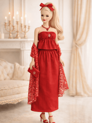 EVN_MU_2 Goosey's Homemade Doll Fashion : Evening Red Glam Set (EVN_2) (Locally crafted. Community‑supporting)