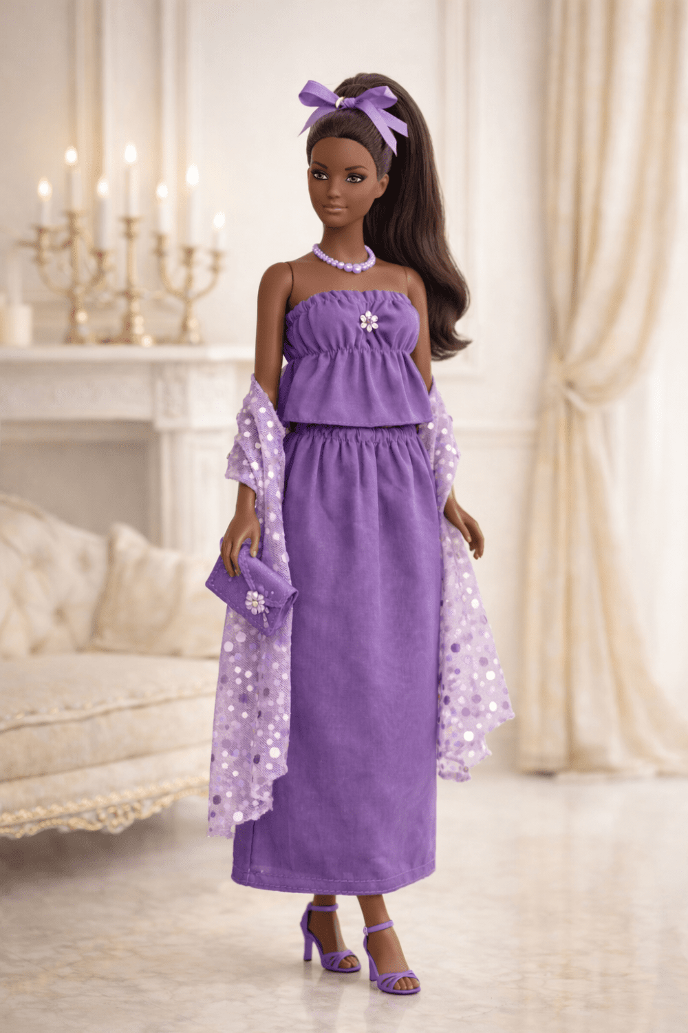 Goosey's Homemade Doll Fashion : Evening Plum Glam Set (EVN_3) (Locally crafted. Community‑supporting)