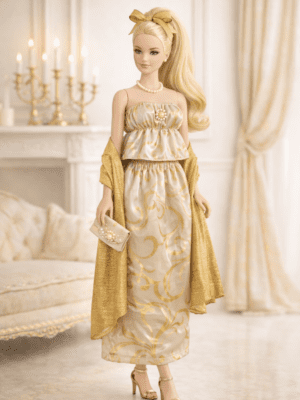 EVN_MU_4 Goosey's Homemade Doll Fashion : Evening Gold Elegance Glam Set (EVN_4) (Locally crafted. Community‑supporting)