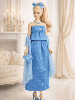 EVN_MU_6 Goosey's Homemade Doll Fashion : Evening Sapphire Glam Set (EVN_6) (Locally crafted. Community‑supporting)