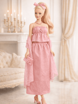 EVN_MU_8 Goosey's Homemade Doll Fashion : Evening Pink Blossom Glam Set (EVN_8) (Locally crafted. Community‑supporting)