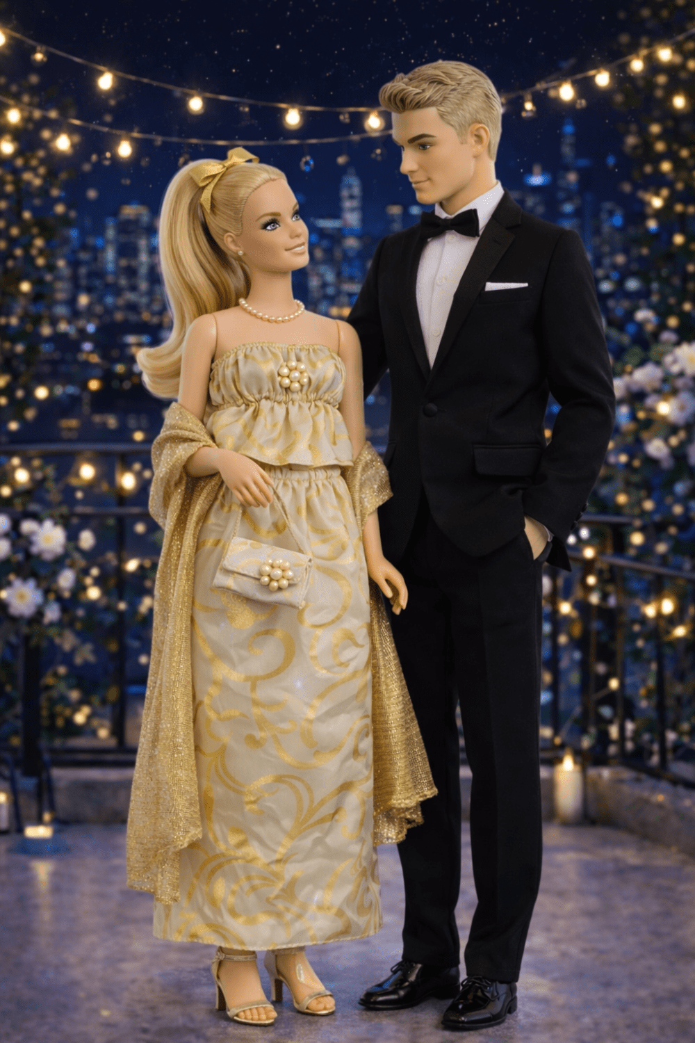 Goosey's Homemade Doll Fashion : Evening Gold Elegance Glam Set (EVN_4) (Locally crafted. Community‑supporting)