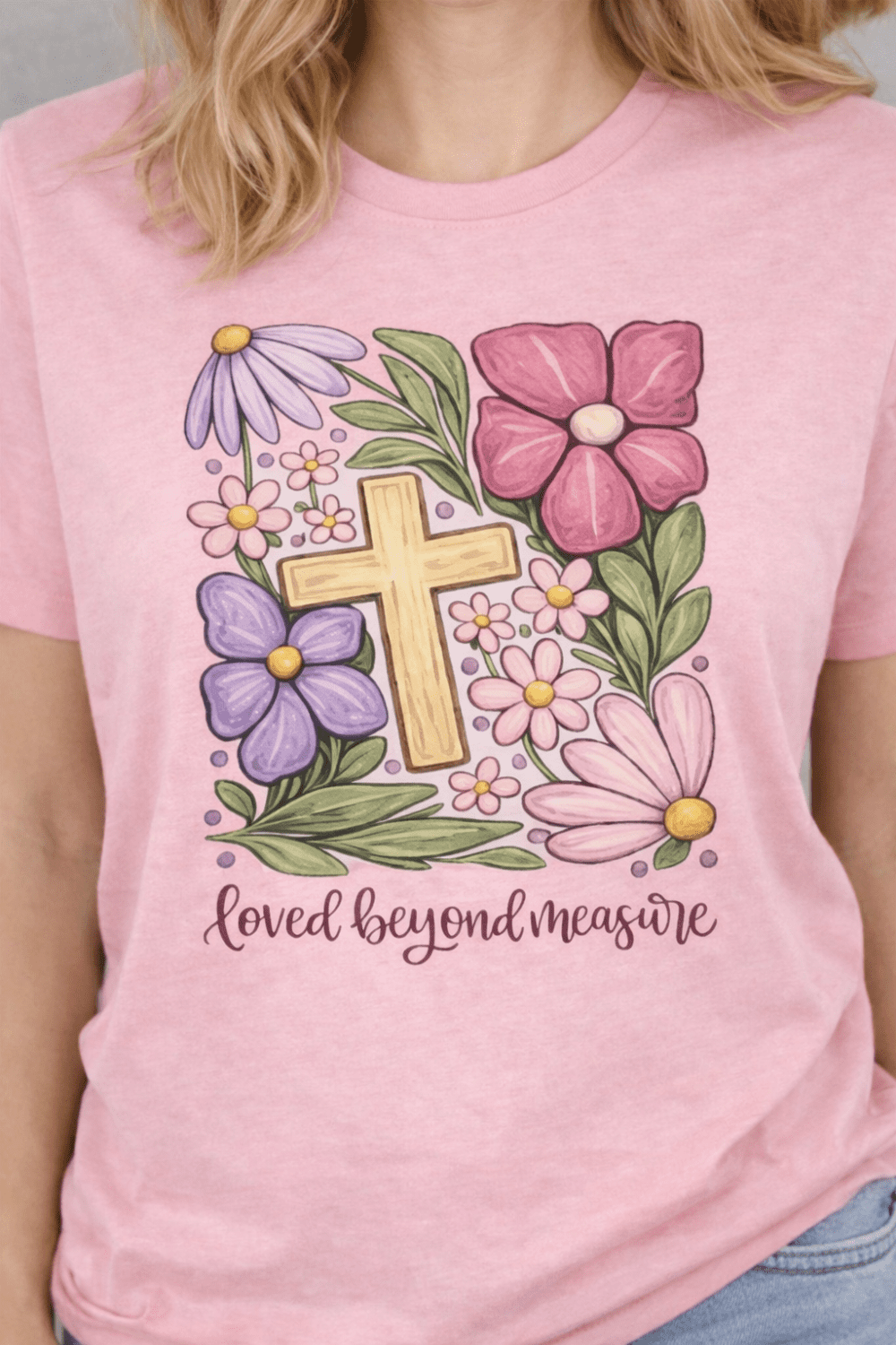 Mockup 2 Sublimation Transfer : A4 Sublimation Transfer “Loved Beyond Measure” Floral Christian Cross Design (LBM_SUB) – 6 Different Colour Variants