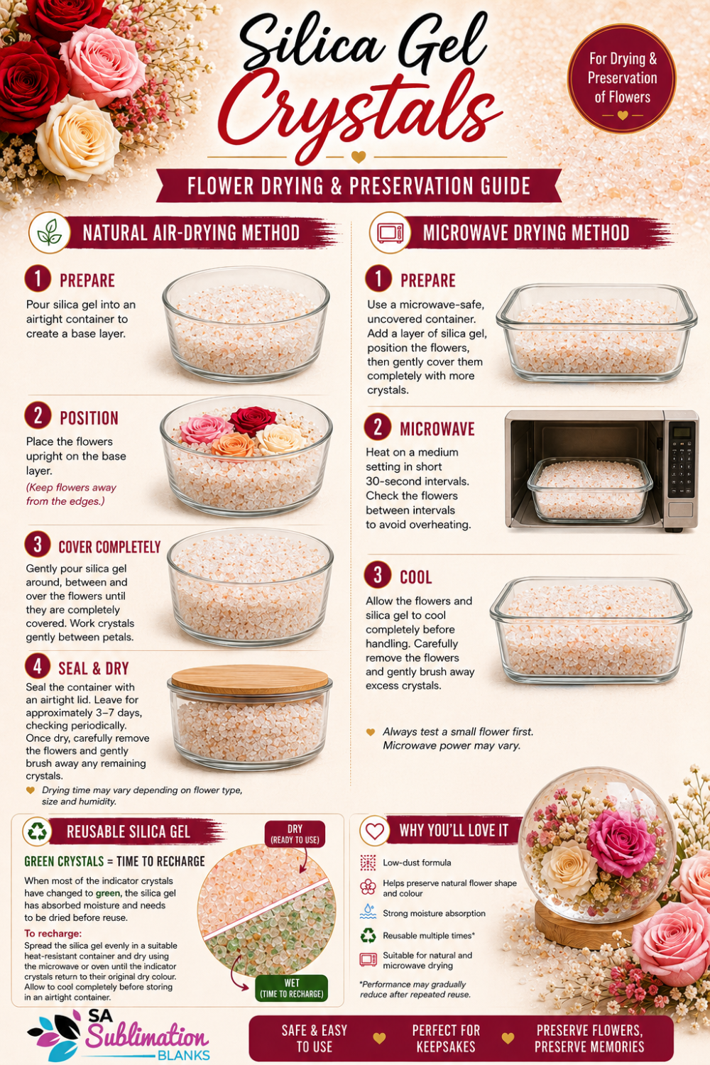 Silica_HowToInstructions2 Resin & Epoxy Art : Reusable Silica Gel Crystals for Flower Drying & Preservation (500g, 1kg, 2.5kg, 4kg, 8kg & 15kg)