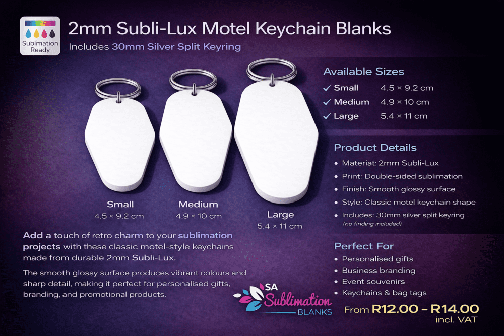 Laser Sublimation Blanks : 2mm Subli Lux Motel Keychain + 30mm Silver Split Keyring