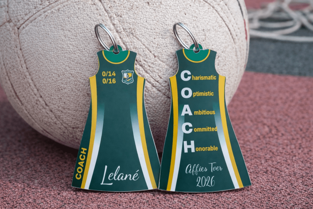 Doublesided3 UV Direct Print : Double sided Full Print, 0.6mm thick Netball Dress Keychain + Silver split keychain