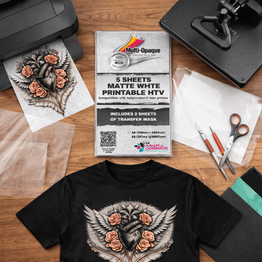 Printable HTV : Multi-Opaque Matte White Printable HTV for Inkjet, Sublimation & Laser Printers (A4 & A3)
