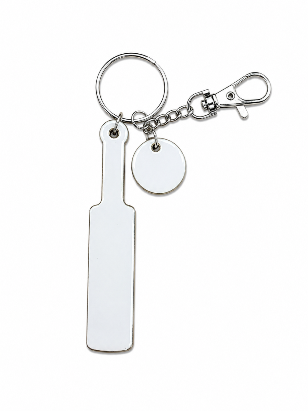 CB_MDF_MK3 Laser Sublimation Blanks : Blank, Sublimation MDF Cricket Bat & Ball with silver split keyring & chain