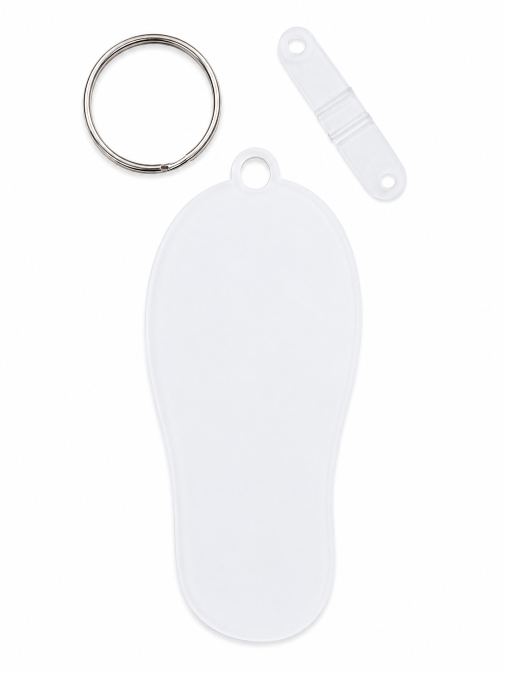 Laser Sublimation Blanks : Blank, 3mm Subli-Acylic Flip Flop Keychain with silver split keyring & clip
