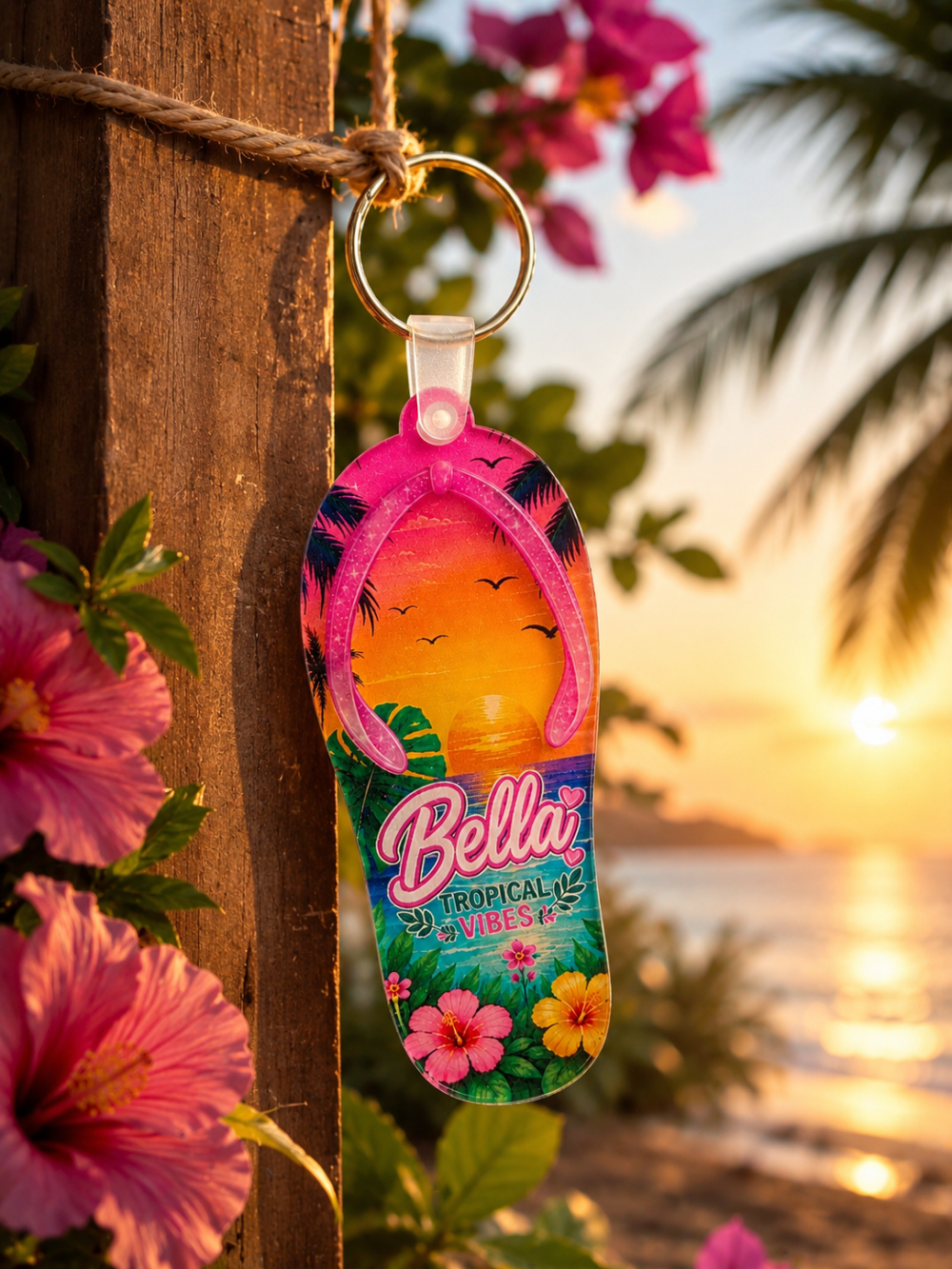 Laser Sublimation Blanks : Blank, 3mm Subli-Acylic Flip Flop Keychain with silver split keyring & clip