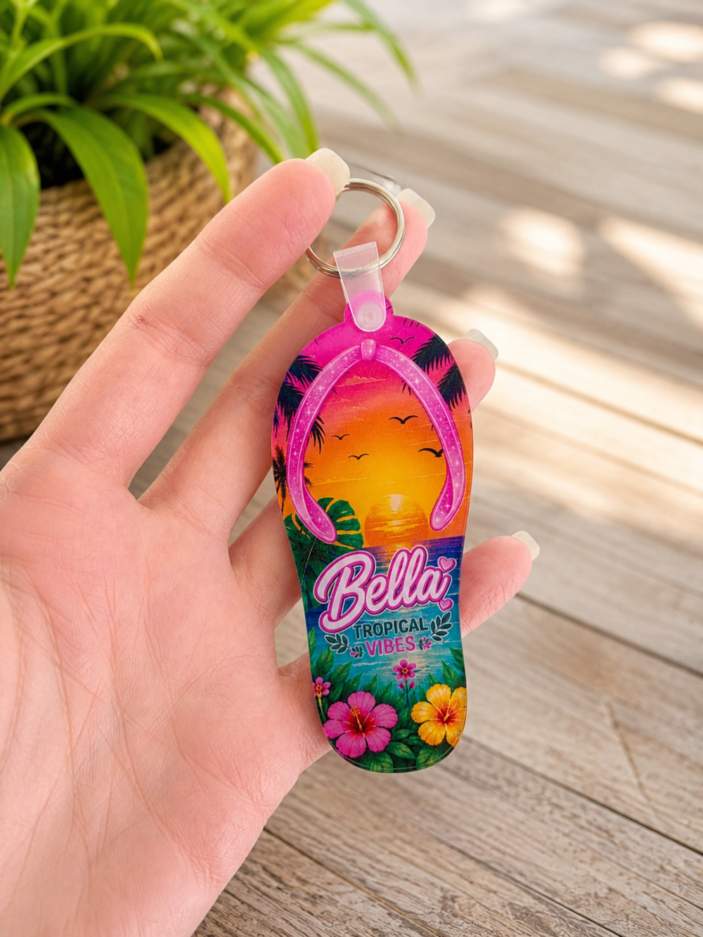 Laser Sublimation Blanks : Blank, 3mm Subli-Acylic Flip Flop Keychain with silver split keyring & clip