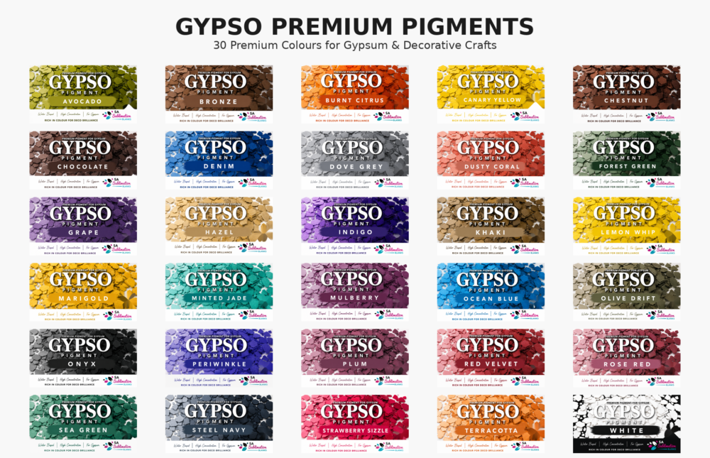 GYPSO_Premium_Pigments_Colour_Chart_NoWeight Gypsum Art : Gypso Pigment, 5g Sample Size Water-based High Concentration Pigment (30 Colours)