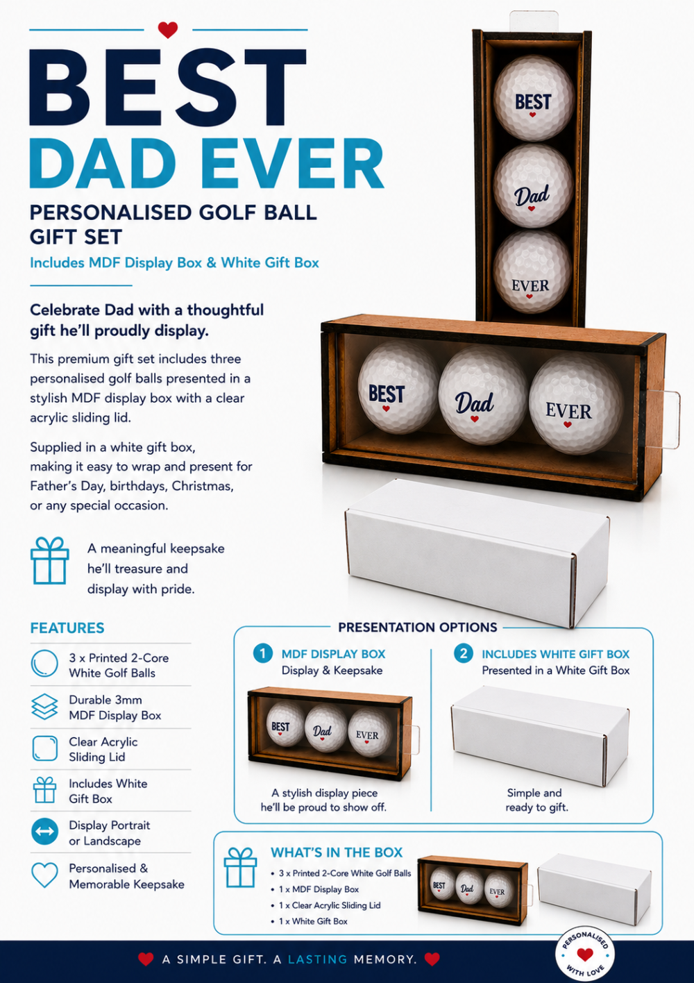 Golf Flyer TAL3 Personalised Gifts : Best Dad Ever Golf Ball Gift Set with MDF Display Box