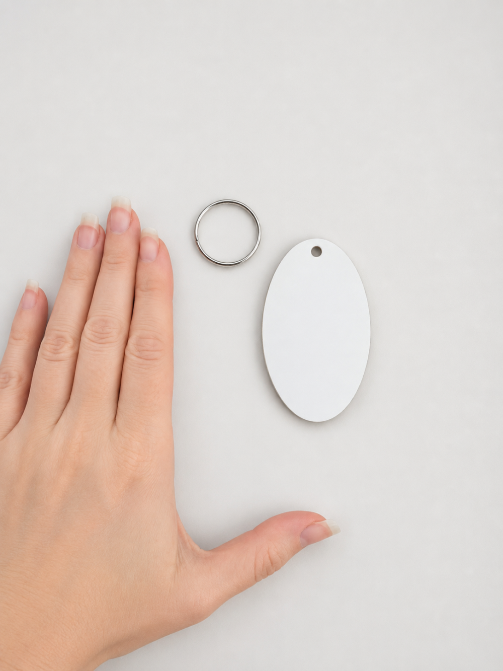 OvalKeychainMUP_6by4cm2 Laser Sublimation Blanks : Super Glossy 3 or 5mm Single or Double Sided Sublimation MDF 6 by 4cm OVAL Keychain + Silver Split Keyring