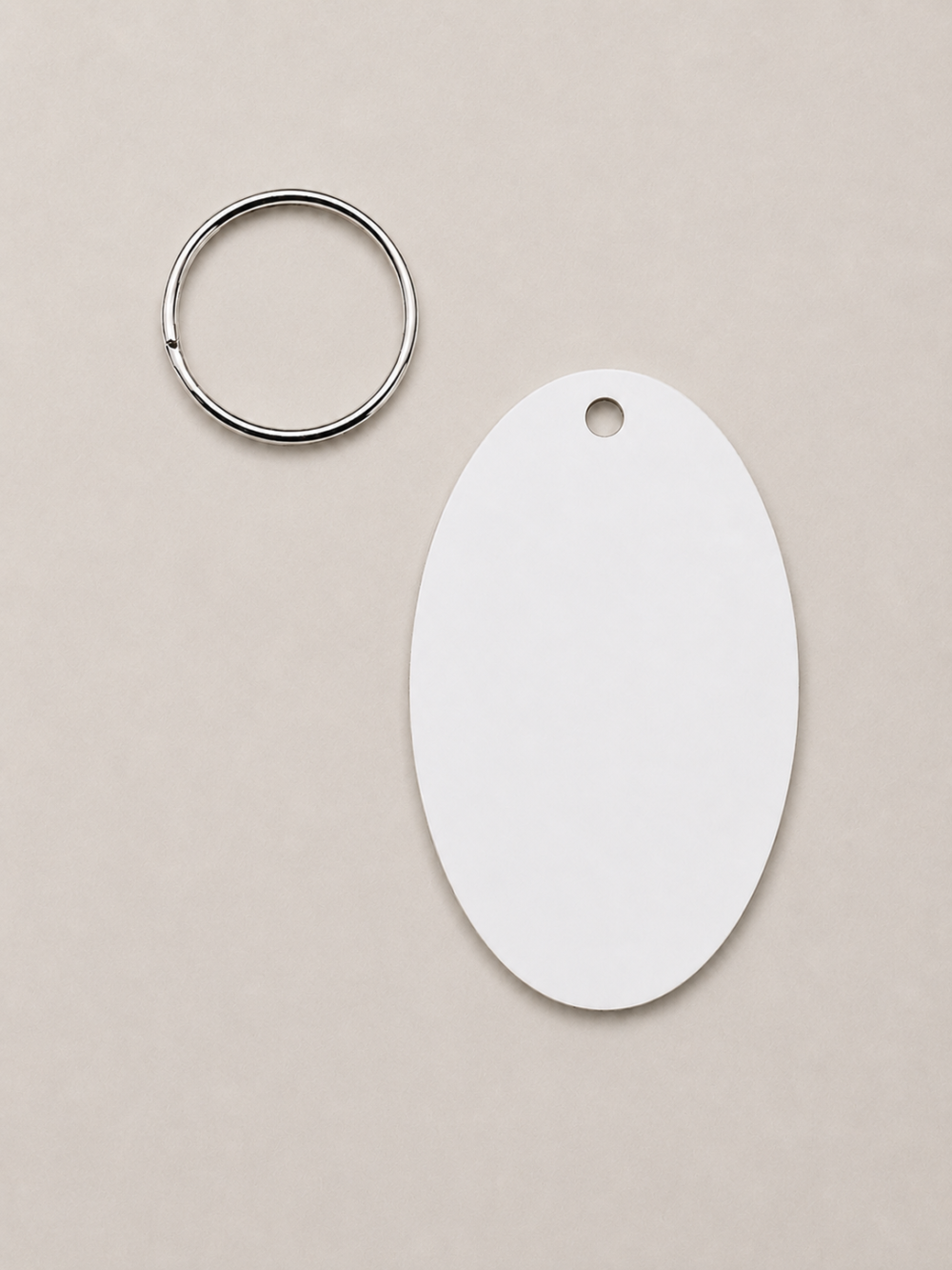 OvalKeychainMUP_6by4cm4 Laser Sublimation Blanks : Super Glossy 3 or 5mm Single or Double Sided Sublimation MDF 6 by 4cm OVAL Keychain + Silver Split Keyring