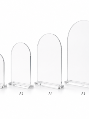 Laser Blanks : 3mm CLEAR Acrylic Arched Boards with lip &amp 5mm Clear Acrylic Stand (A6, A5, A4, A3)