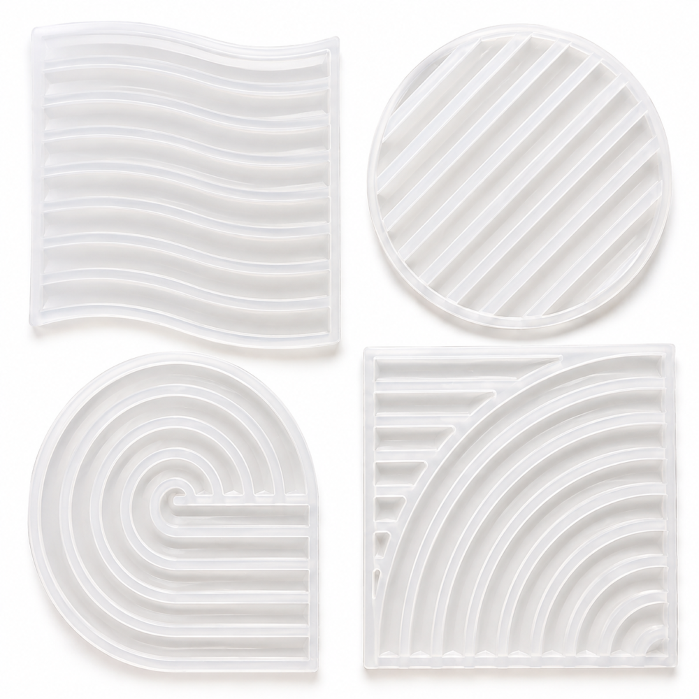 Silicone Mould : 4-Piece Geometric Coaster & Mini Tray Silicone Mould Set (4Retro)