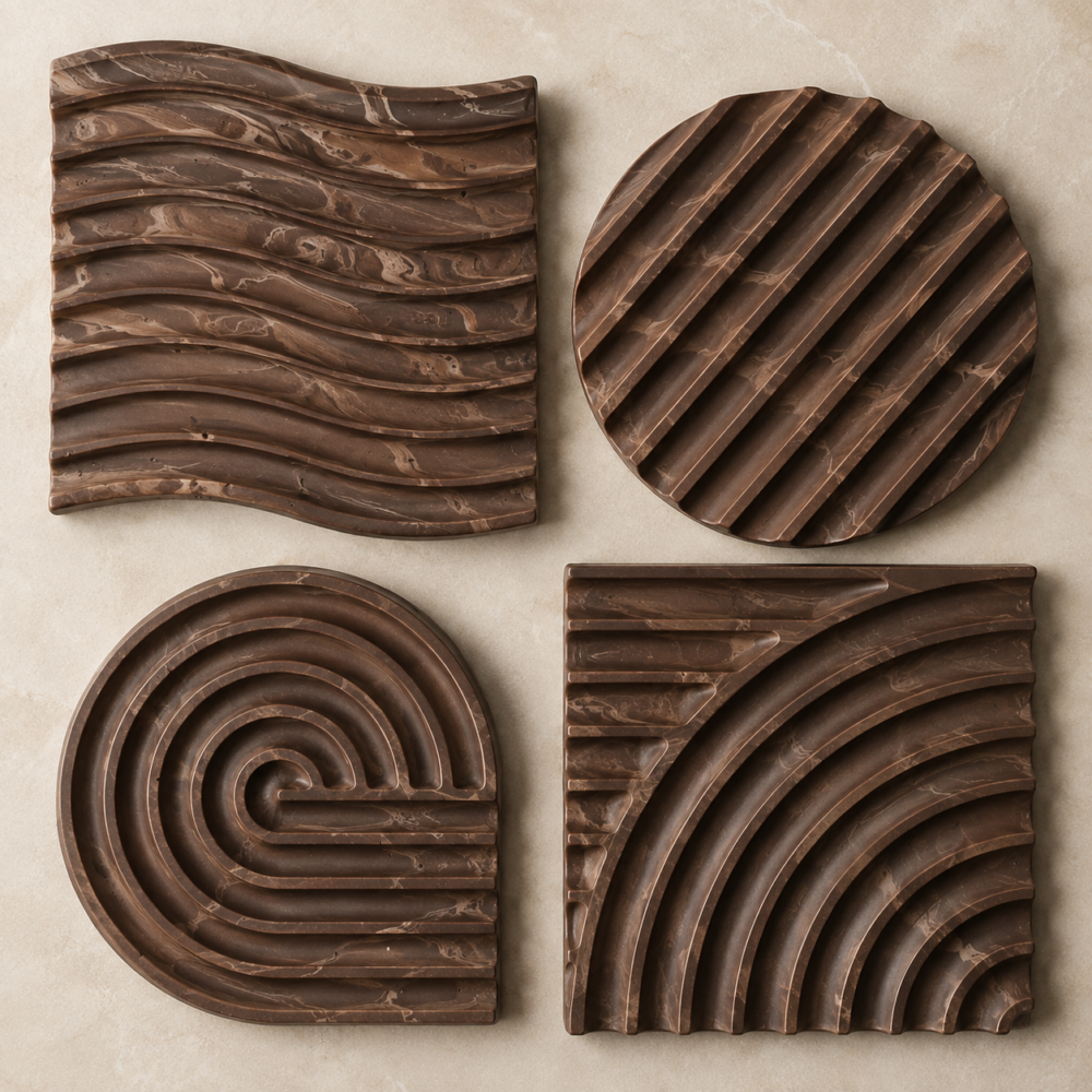 Silicone Mould : 4-Piece Geometric Coaster & Mini Tray Silicone Mould Set (4Retro)