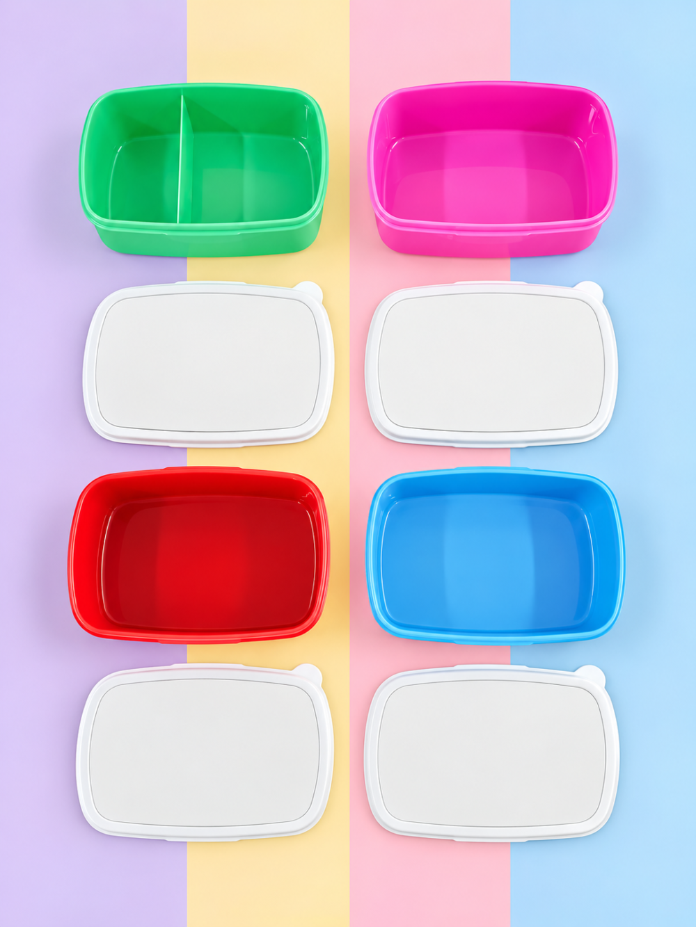 Sublimation Blanks : Rectangular Sublimation Lunch Box (Red, Pink, Green and Blue)