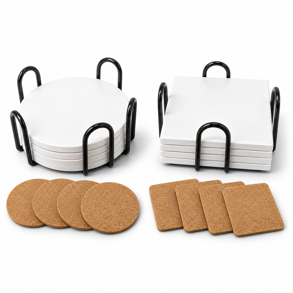 Cermaic_Coaster_SquareRund Sublimation Blanks : Round & Square Ceramic Coasters With Metal Holder (TTX)
