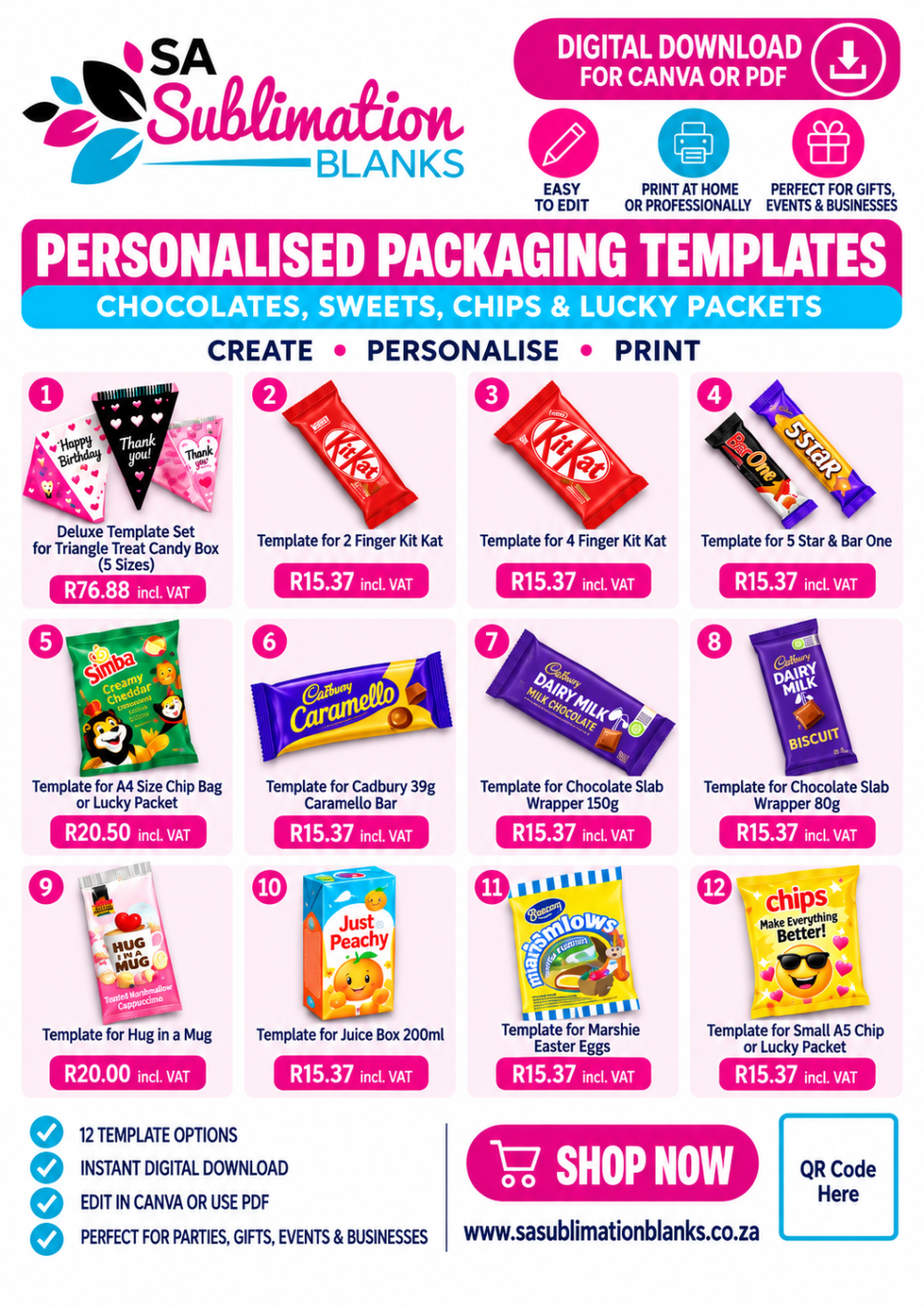 Design Corner : ALL - Personalised Packaging Template Starter Pack – 12 Digital Templates (DIGITAL DOWNLOAD ONLY)