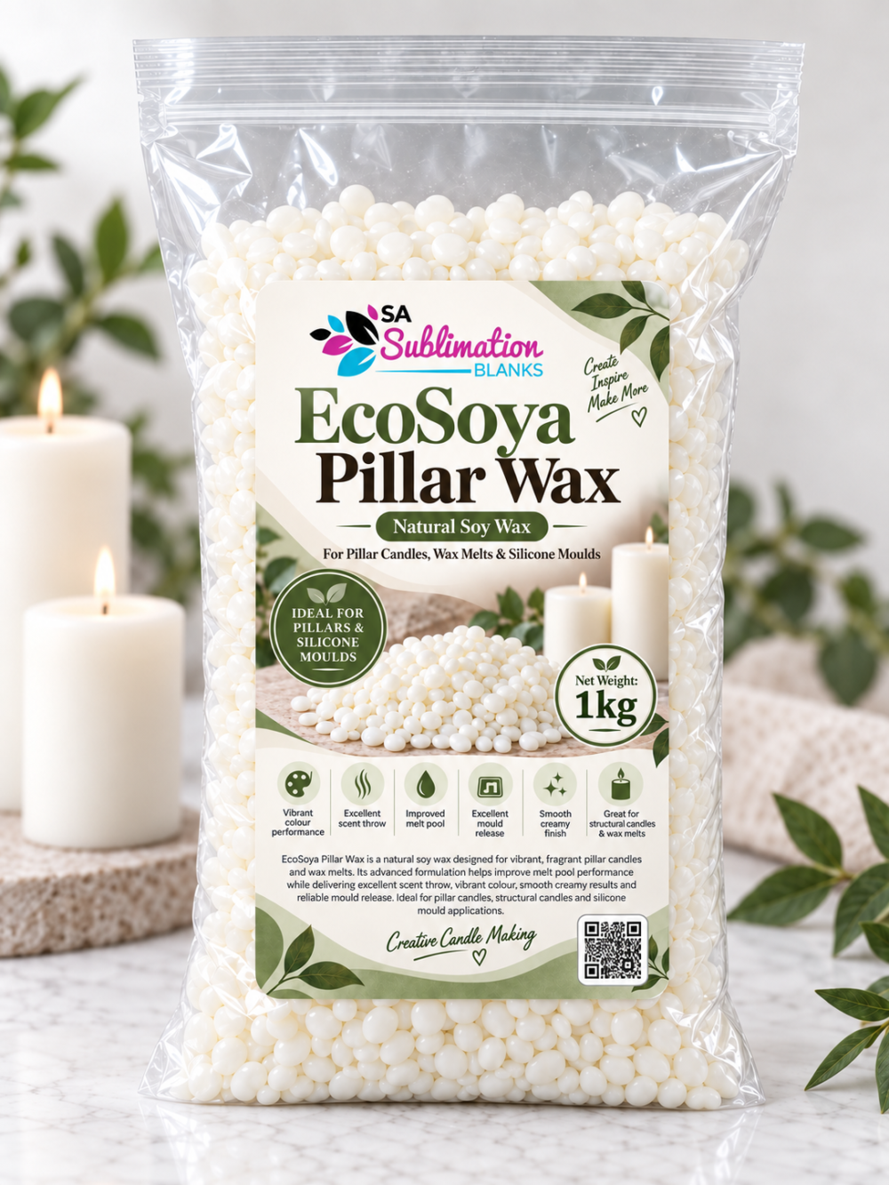 Wax Candle Supplies & Consumables : Eco Soy Pillar Wax (1kg)